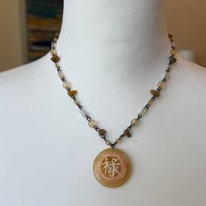 Vintage Asian Inspired Pendant Necklace Boho Artisan Beaded